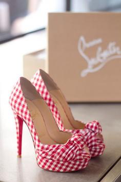 Christian louboutin 'jenny' knotted peeptoes in gingham -> FOLLOW ME ! -> shoesheavenusa.weebly.com -> Most beautiful shoes in the world !  -> #Shoes #Heels #Highheels #Sandals #Pumps #Stilettos #Boots #Mules