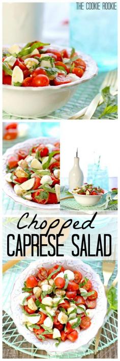 
                    
                        Chopped Caprese Salad is the perfect easy side dish for any BBQ! Simple, delicious, and healthy! Tomato, Mozzarella, Basil, and Balsamic Vinegar. A family favorite!
                    
                
