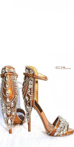 ~House of Face - Swarovski Crystal Embellished Gold Sandals | House of Beccaria# SER pin to Accesory show, my fav, heels, copper, rust, both fashion groups, glam, ONLY!