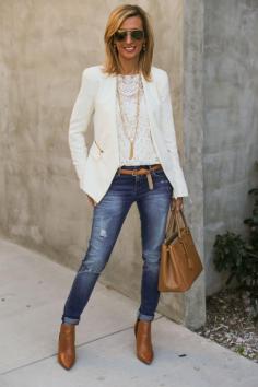 
                    
                        So cool. If you have the CAbi Everly Blazer, add this season's Bobbin Lace top and jeans to get the look.
                    
                