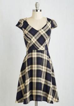 
                    
                        Work This Way Dress in Plaid - Mid-length, Woven, Blue, Tan / Cream, Plaid, Work, A-line, Short Sleeves, Fall, Better, Variation
                    
                