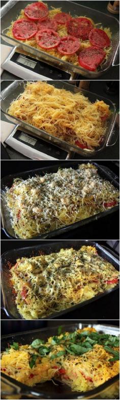 Tomato Basil Spaghetti Squash Bake #Spaghetti squash recipes