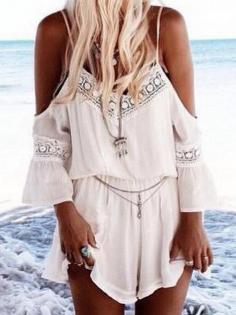 
                    
                        White Trumpet Sleeves Spaghetti Strap Romper Playsuit
                    
                