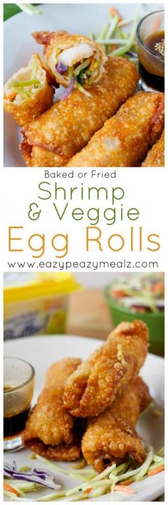 
                    
                        Shrimp and Veggie Egg Rolls: These can be baked or fried and have a secret ingredient that makes them extra crunchy and delicious! Skip take out, make these babies! #sp -Eazy Peazy Mealz
                    
                