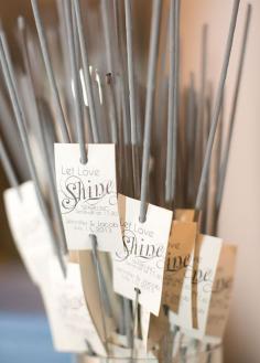 
                    
                        Let love shine! All signs point to fun when gifting guests with sparklers.  Plus, they’ll help you end the night with a sparkle. Unique Wedding Favors, Summer Wedding Ideas
                    
                