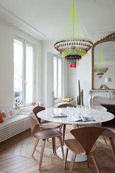 Possible DIY for the chandelier?  Good idea for AC cover   One Bold Element That Makes the Room