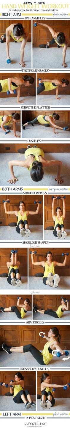 Arm (+Core) Hand Weight Workout - good ideas for yoga poses probably without the weights