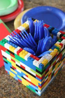 Lego birthday party ideas for kids -- Lego utensil holder