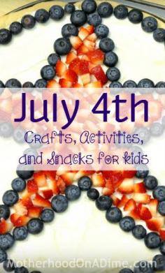 July 4th Crafts, Activities, and Snacks for Kids -- fun ideas like fruit pizza, 4th of July Popsicle, Flag Windsock, Flip-Flop wreath, and more!