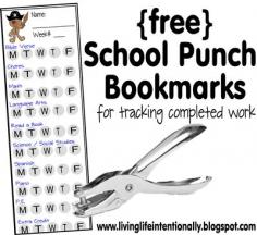 Free School Punch Bookmarks ~ for tracking completed work | 123 Homeschool 4 Me
