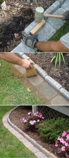 So many great home and garden ideas! Use cement or stone bricks to edge your garden — the lawn mower can cut right up to the edge!