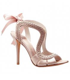 Stuart Weitzman blush pink wedding shoes ribbon tie