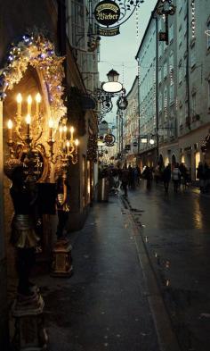 Streets of Salzburg, Austria - look at those street lamps!