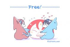 
                    
                        The perfect birthday gift ... Drawn by JUSTIS ... Free! - Iwatobi Swim Club, free!, iwatobi, rinrin, haru-chan, squishy bean
                    
                