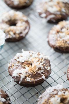Almond Coconut Chocolate Donuts. #recipes #foodporn #desserts #donuts #chocolate