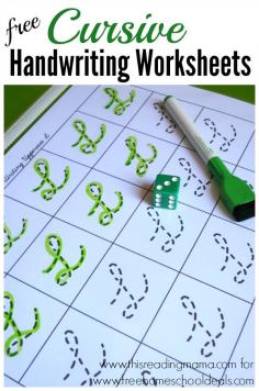 FREE Cursive Handwriting Worksheets ~ roll the die and write | Free Homeschool Deals