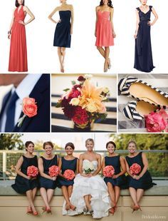 
                    
                        Ideas for navy blue and coral wedding. navy and coral bridesmaid gowns are perfect for any wedding theme | Brideside
                    
                