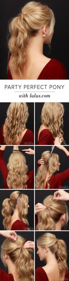 Wanting to show off your backless holiday dress, or maybe you need to spruce up that second-day hair? Give This Party Perfect Ponytail Hair Tutorial a go! #hairstyles #Ponytail