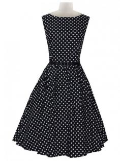 Audrey Hepburn Style Dress Black Polka Dot Retro Sleeveless Cotton Swing Rockabilly Summer Dress