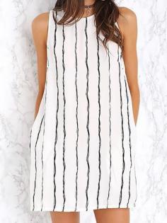 
                    
                        White, Stripe, Keyhole Back, Pocket, A-line Dress
                    
                