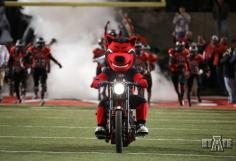 
                    
                        Yeah, I'd ride on the field too.  Arkansas football mascot on motorcycle
                    
                
