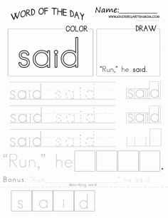 Dolch Sight Word Printables. 55+ dolch words "Word of the Day" color, draw, trace, build and make a sentence.