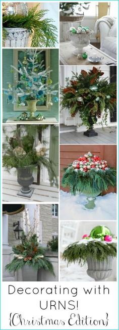 Decorating With Urns {Christmas Edition} - Fox Hollow Cottage #decoratingideas #Christmas Decorating Ideas, #Christmas décor using Urns