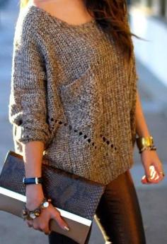 dressing up a cozy sweater with gold bangle