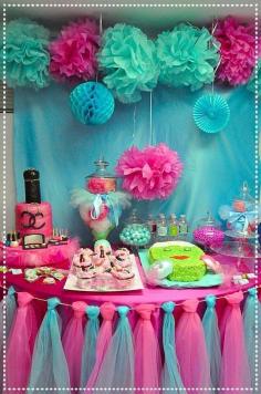 Spa birthday party dessert table! See more party planning ideas at CatchMyParty.com!