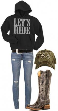 "Lets ride" sweatshirt. Jeans. Belt. Cute outfit. Country outfit. Cowgirl outfit.