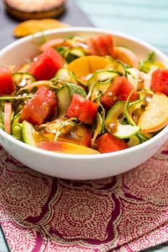 
                    
                        Zucchini Noodle Watermelon and Peach Salad from The Girl In The Little Red Kitchen
                    
                