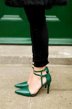 Emerald green shoes.