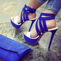 Blue Cut-out Platform Sandals