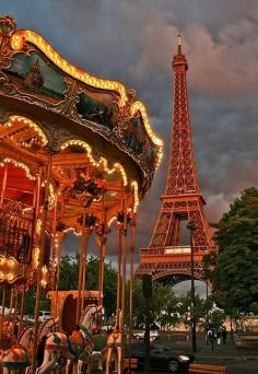 The Beautiful Vintage Carousel near the Eiffel Tower ~ Paris, France.