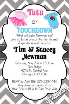 Love this! tutu or touchdown baby gender reveal party or shower. Design online, download and print immediately!