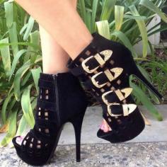 Black Side Buckle Booties