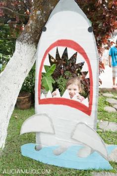Shark party photo booth Check available dates for your next event at Balcones Country Club! 512-258-1621 #pool #poolparty #kids #ideas #birthday #party #fun  #parties #poolparties