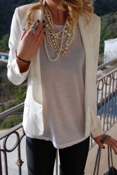 ck for summer days when you need coverage, white jacket and t shirt, pearls, looks sharp