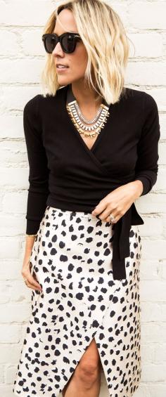 
                    
                        Statement Necklace -  Black V-neck Top -  Spot Print Wrap Skirt by Damsel In Dior
                    
                