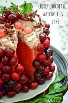 
                    
                        Cherry Chocolate Watermelon Cake makes a healthy dessert for outdoor entertaining a sweet way to celebrate summer, July 4th and other warm-weather parties. - thefitfork.com
                    
                