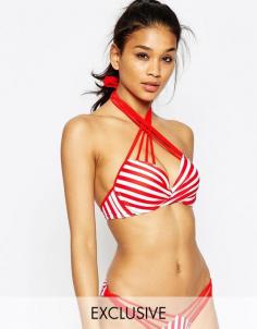 
                    
                        ASOS FULLER BUST Exclusive Stripe Cross Neck Lattice Bikini Top DD-G
                    
                