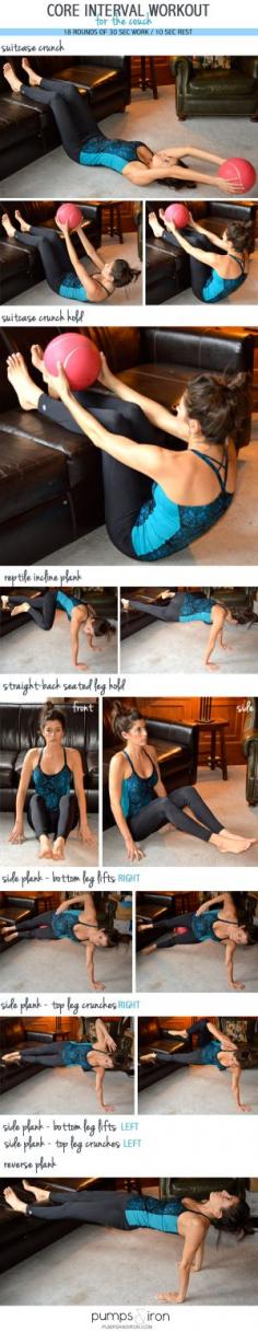 Great ideas for some good core workouts #ChairYogaFitness Love this "couch" workout!