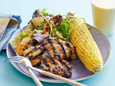 Sweet and Spicy BBQ Chicken with Grilled Corn on the Cobb and Salad