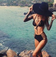 Black bikini High Waisted Bikini bathing suit summer swimwear swimsuit one piece  that hattttt