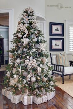 SEASONAL – CHRISTMAS – during the holiday season, coastal homes take a unique approach to beautiful holiday decor with an elegant christmas by the seaside, seahorse and stripes.