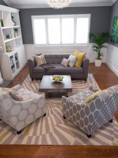 contemporary living room by Found Design. don't like the pattern on the chairs in contrast with the rug but i love the color scheme.