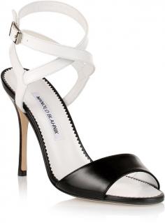 
                    
                        Manolo Blahnik Llonicabi white and black sandal
                    
                