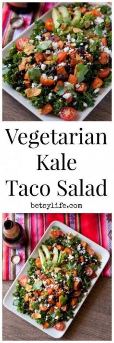 
                        
                            Vegetarian Kale Taco Salad Recipe. A healthy twist on a classic dinner salad.
                        
                    