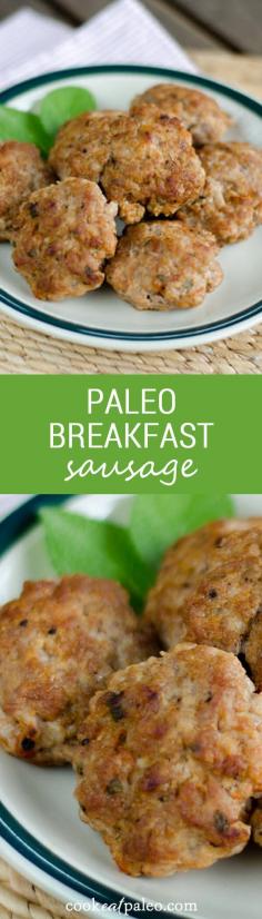 
                    
                        Quick and easy paleo breakfast sausage recipe. With just a few ingredients, you can have sausage patties ready to cook or freeze in less than 5 minutes. ~ cookeatpaleo.com
                    
                