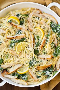 Lemon Ricotta Pasta with Grilled chicken & spinach.